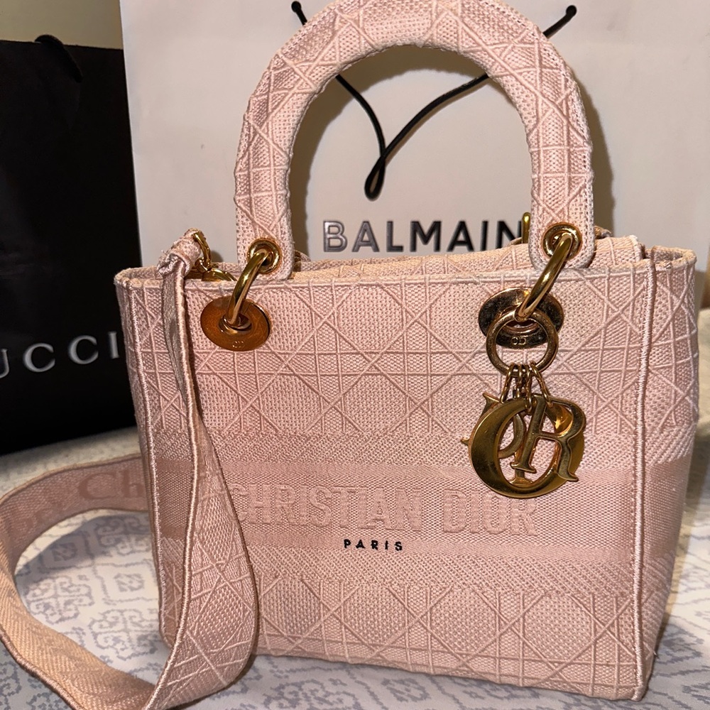 Christian Dior Lady Dior pink canvass medium